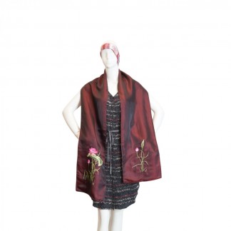 Silk scarf hand-embroidered with flower 25*200 cm- Style 2
